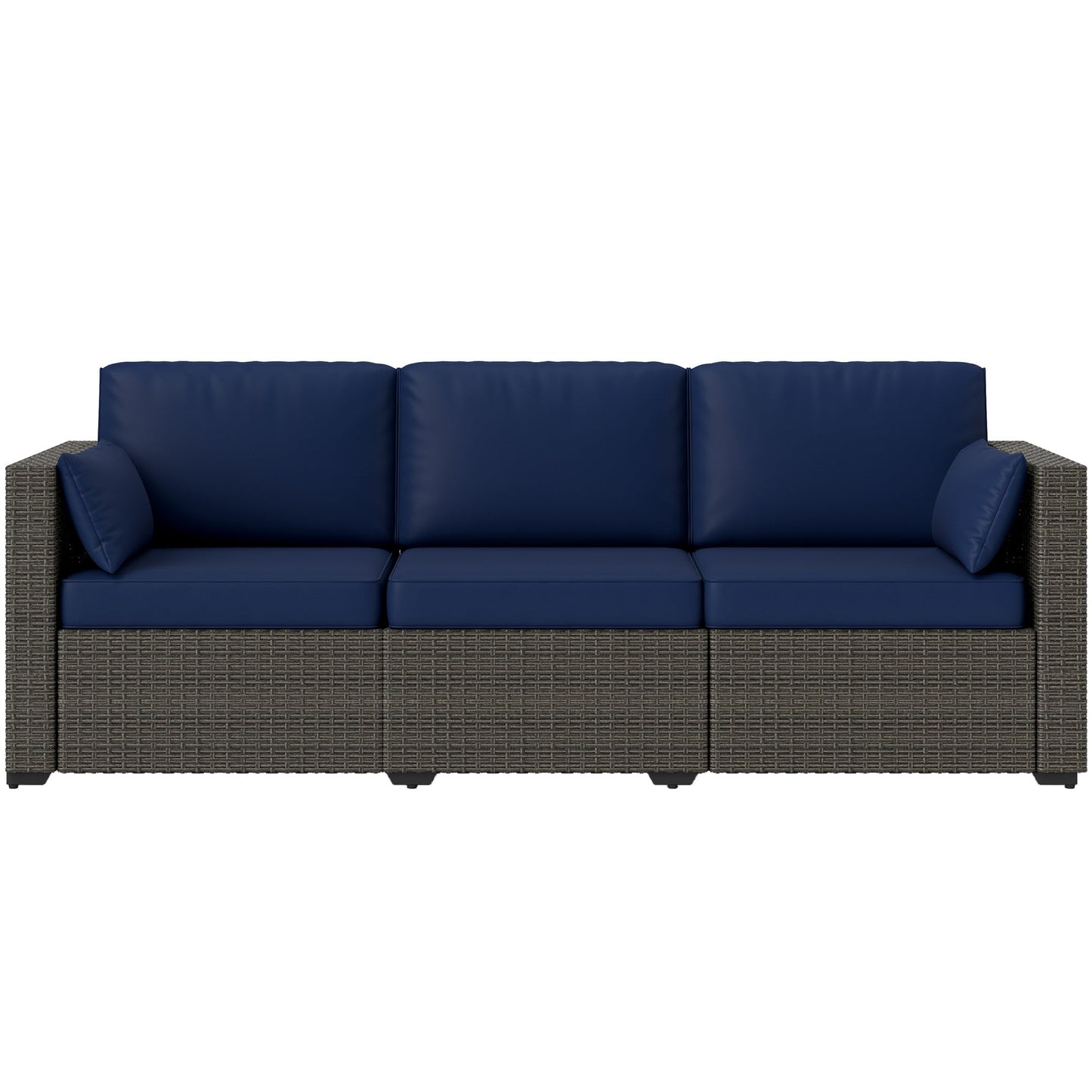 Outsunny 3-Seater PE Wicker Outdoor Sofa with Deep Seating & Removable Cushions, Navy Blue - 860-308V00BN