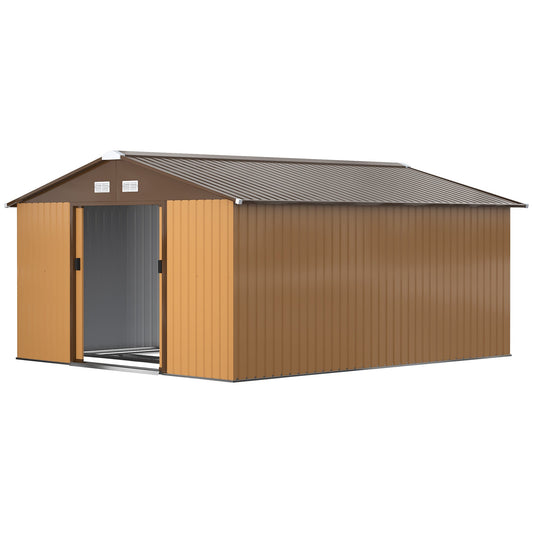 Outsunny EverBase 11' x 13' Outdoor Storage Shed with Double Lockable Door & Air Vents, Yellow - 845-031V01YL