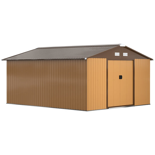 Outsunny EverBase 11' x 13' Outdoor Storage Shed with Double Lockable Door & Air Vents, Yellow - 845-031V01YL