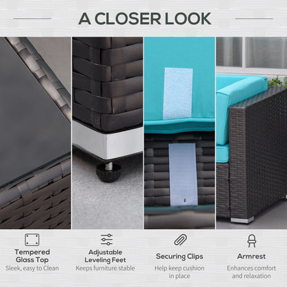 Outsunny 7-Piece All-Weather PE Rattan Sectional Sofa with Glass Coffee Table & Cushions, Turquoise - 860-020CF