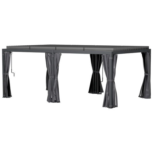 Outsunny 12' x 19' Aluminum Pergola with Adjustable Louvers, Curtains & Netting, Dark Gray- 84C - 509V00CG
