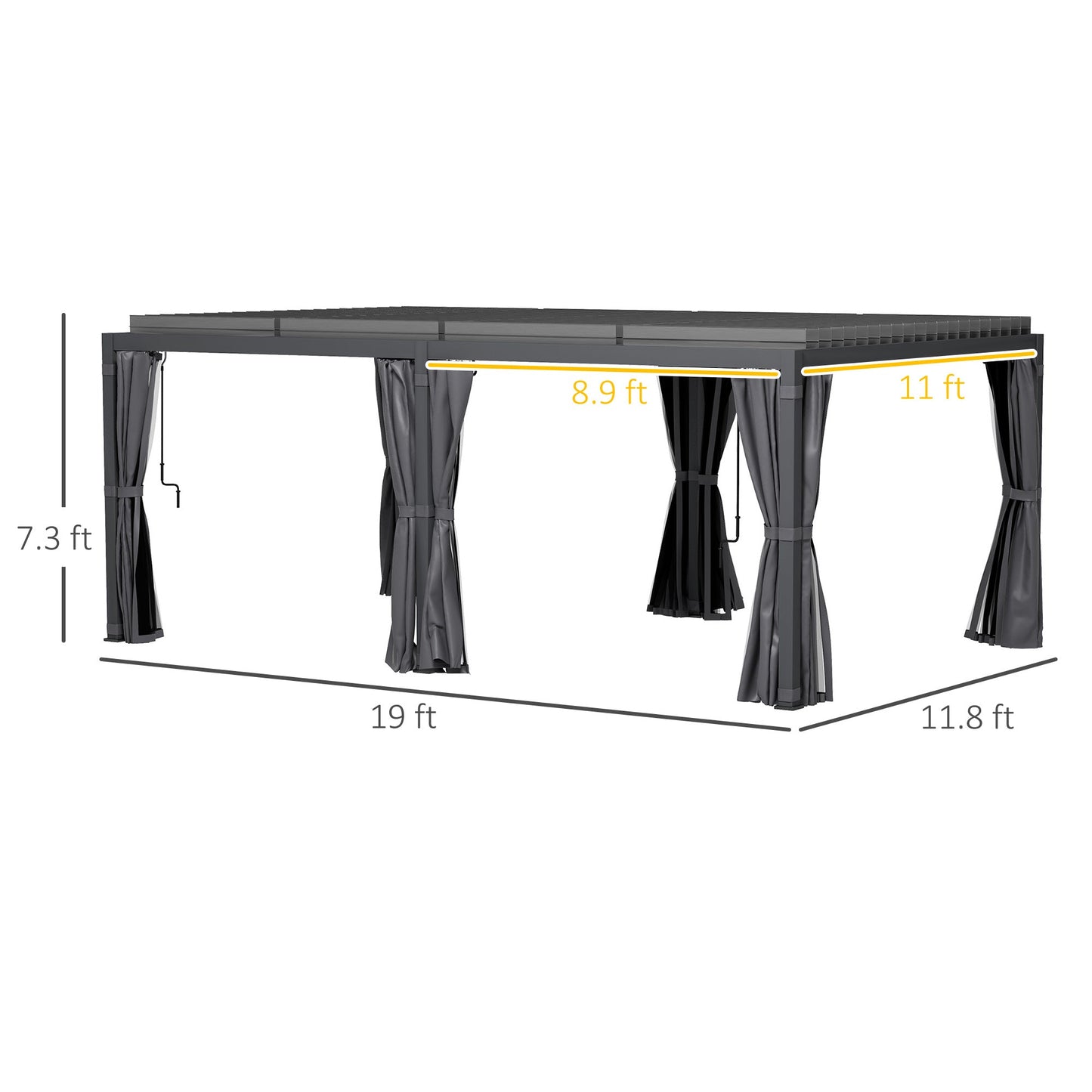 Outsunny 12' x 19' Aluminum Pergola with Adjustable Louvers, Curtains & Netting, Dark Gray- 84C - 509V00CG