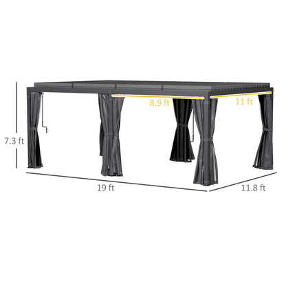 Outsunny 12' x 19' Aluminum Pergola with Adjustable Louvers, Curtains & Netting, Dark Gray- 84C - 509V00CG