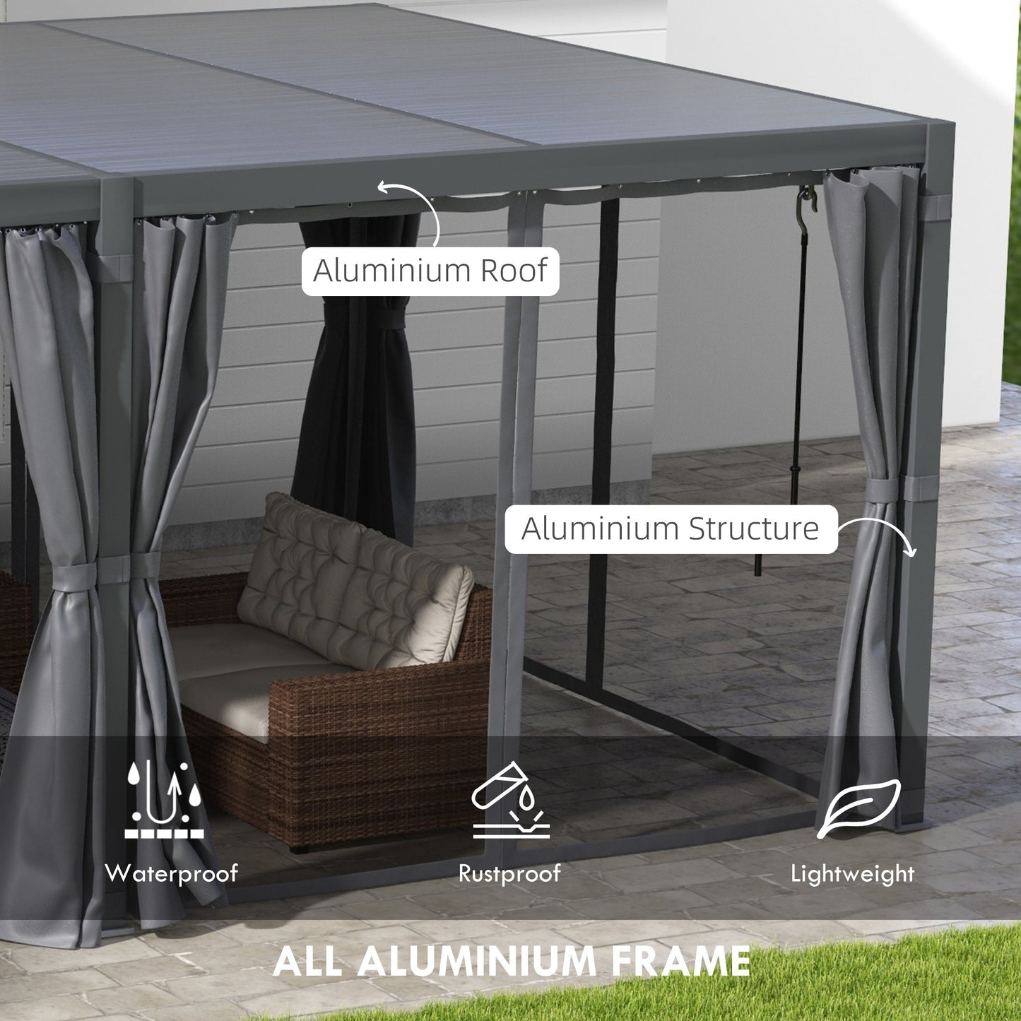 Outsunny 12' x 19' Aluminum Pergola with Adjustable Louvers, Curtains & Netting, Dark Gray- 84C - 509V00CG