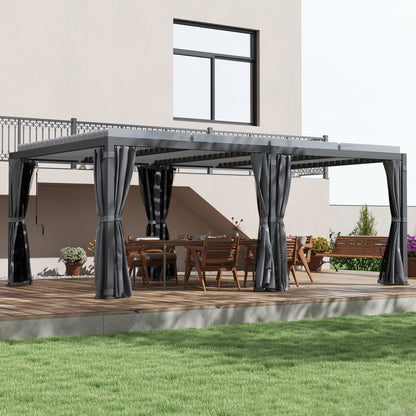 Outsunny 12' x 19' Aluminum Pergola with Adjustable Louvers, Curtains & Netting, Dark Gray- 84C - 509V00CG
