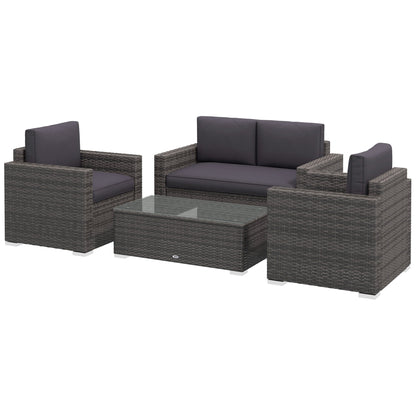 Outsunny 4-Piece Rattan Wicker Sofa Set with Loveseat and Glass Coffee Table for Outdoor Gray - 841-086V02GY