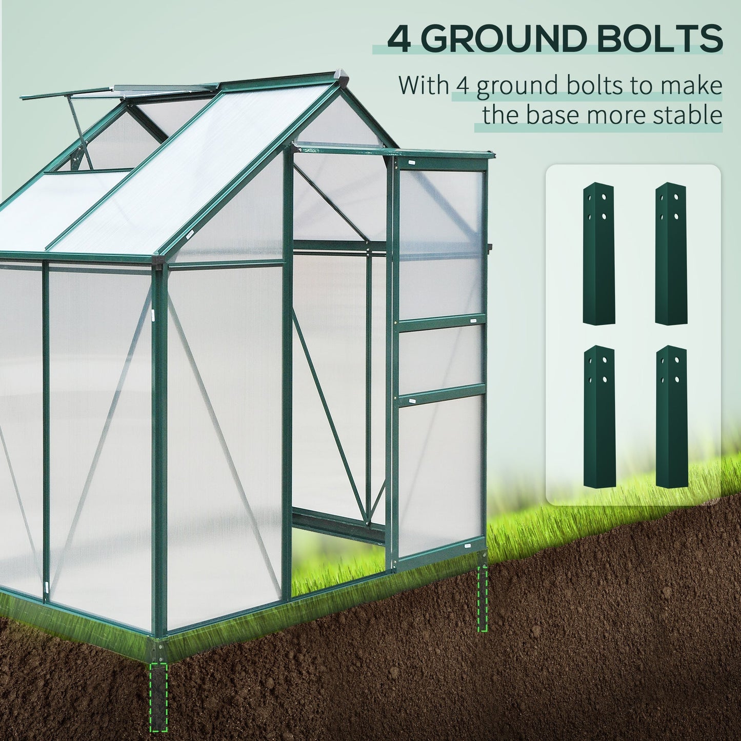 Outsunny 6' x 4' Polycarbonate Greenhouse with Rain Gutter and Roof Vent for Outdoor Garden, Dark Green - 845-057