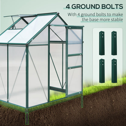 Outsunny 6' x 4' Polycarbonate Greenhouse with Rain Gutter and Roof Vent for Outdoor Garden, Dark Green - 845-057