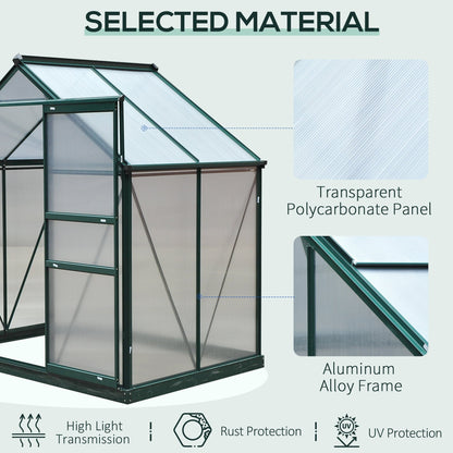 Outsunny 6' x 4' Polycarbonate Greenhouse with Rain Gutter and Roof Vent for Outdoor Garden, Dark Green - 845-057