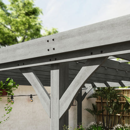 12' x 20' Wooden Pergola with Grape Vine Design & Concrete Anchors, Gray