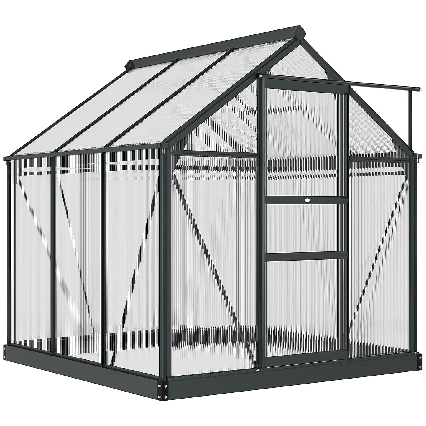 Outsunny 6' x 6' Polycarbonate Greenhouse with Rain Gutter and Roof Vent for Outdoor Garden, Gray - 845-058GY