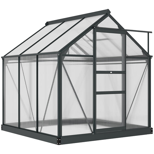 Outsunny 6' x 6' Polycarbonate Greenhouse with Rain Gutter and Roof Vent for Outdoor Garden, Gray - 845-058GY