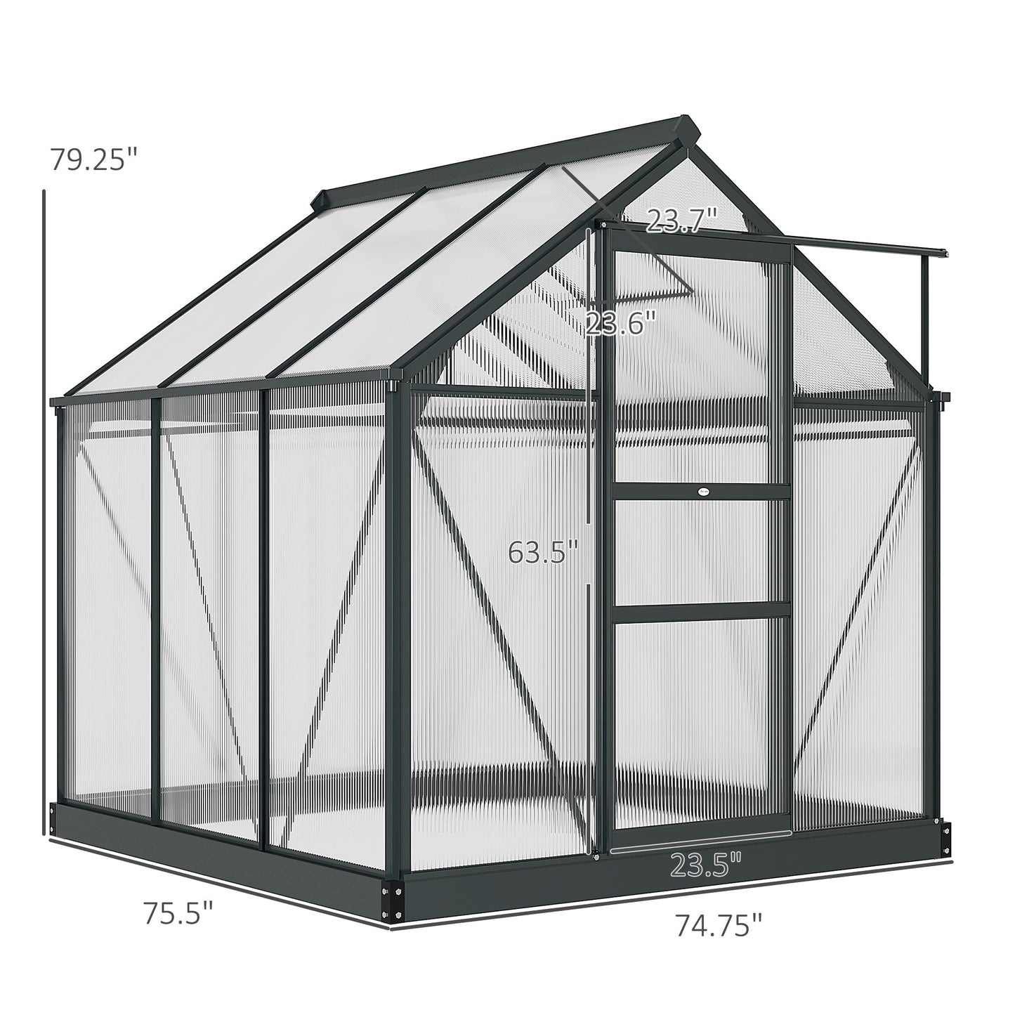 Outsunny 6' x 6' Polycarbonate Greenhouse with Rain Gutter and Roof Vent for Outdoor Garden, Gray - 845-058GY