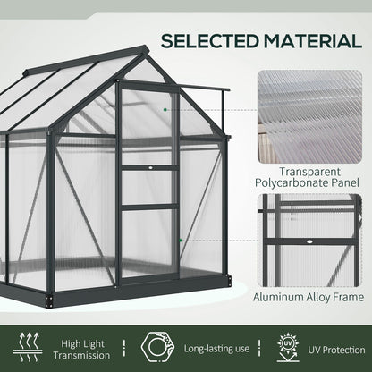 Outsunny 6' x 6' Polycarbonate Greenhouse with Rain Gutter and Roof Vent for Outdoor Garden, Gray - 845-058GY