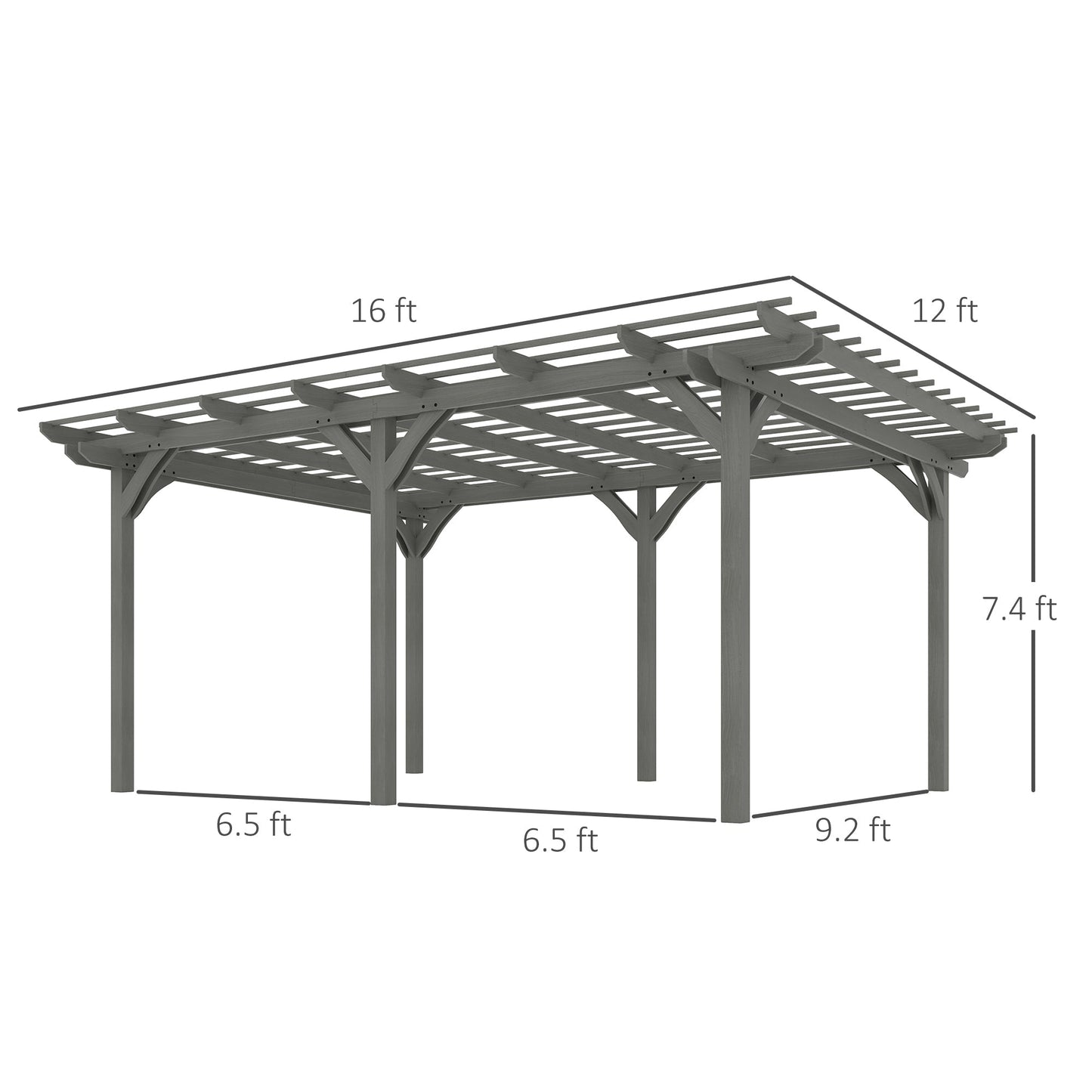 Outsunny 12' x 16' Wood Gazebo Pergola with Sturdy Frame for Climbing Plants, Gray - 84C-417V01GY