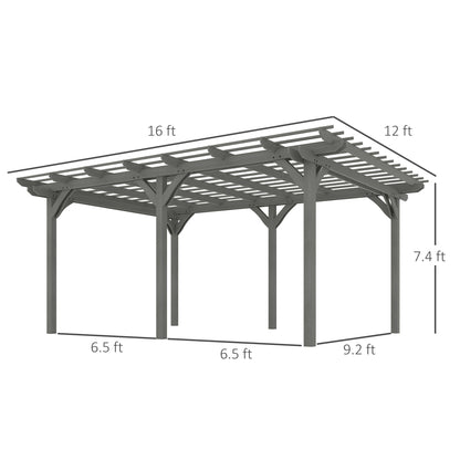 Outsunny 12' x 16' Wood Gazebo Pergola with Sturdy Frame for Climbing Plants, Gray - 84C-417V01GY