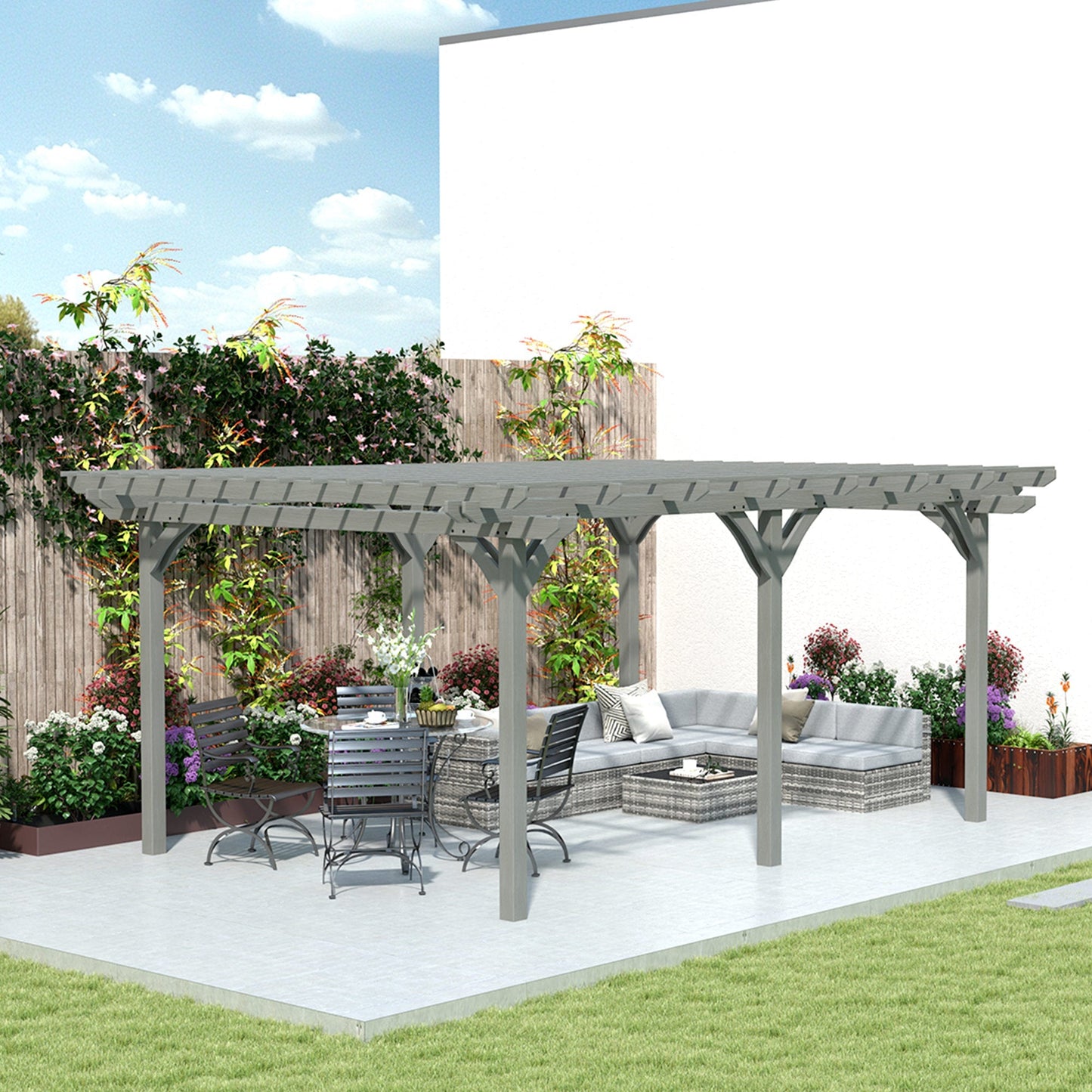 Outsunny 12' x 16' Wood Gazebo Pergola with Sturdy Frame for Climbing Plants, Gray - 84C-417V01GY