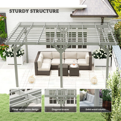 Outsunny 12' x 16' Wood Gazebo Pergola with Sturdy Frame for Climbing Plants, Gray - 84C-417V01GY