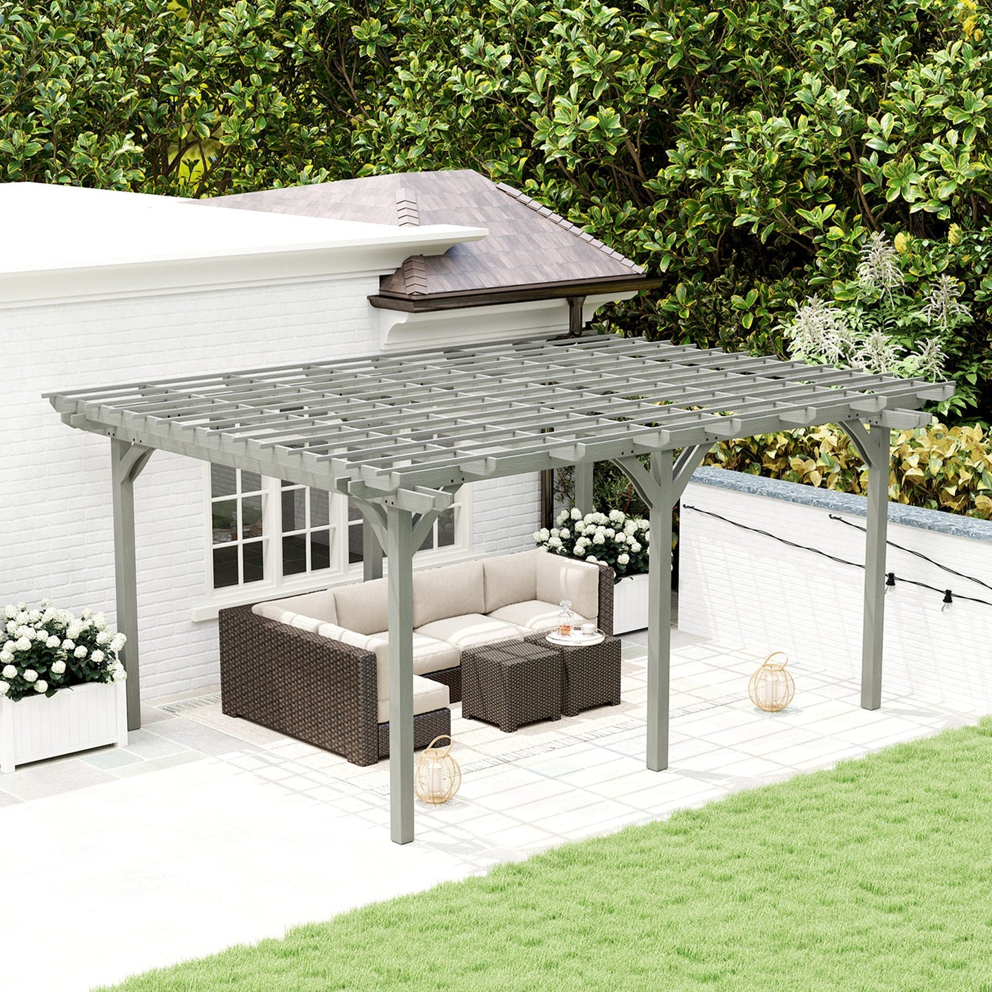 Outsunny 12' x 16' Wood Gazebo Pergola with Sturdy Frame for Climbing Plants, Gray - 84C-417V01GY