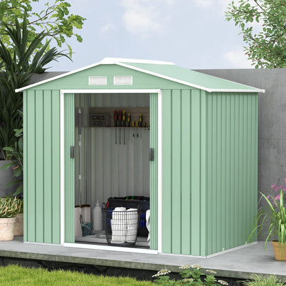 Outsunny EverBase 7' x 4' Outdoor Storage Shed with Foundation Kit, Double Lockable Door & Air Vents, Light Green - 845-030YG