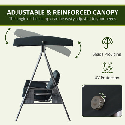 Outsunny 3-Seat Patio Swing Chair with Adjustable Canopy, Removable Cushion, Pillows & Trays, Black - 84A-068BK