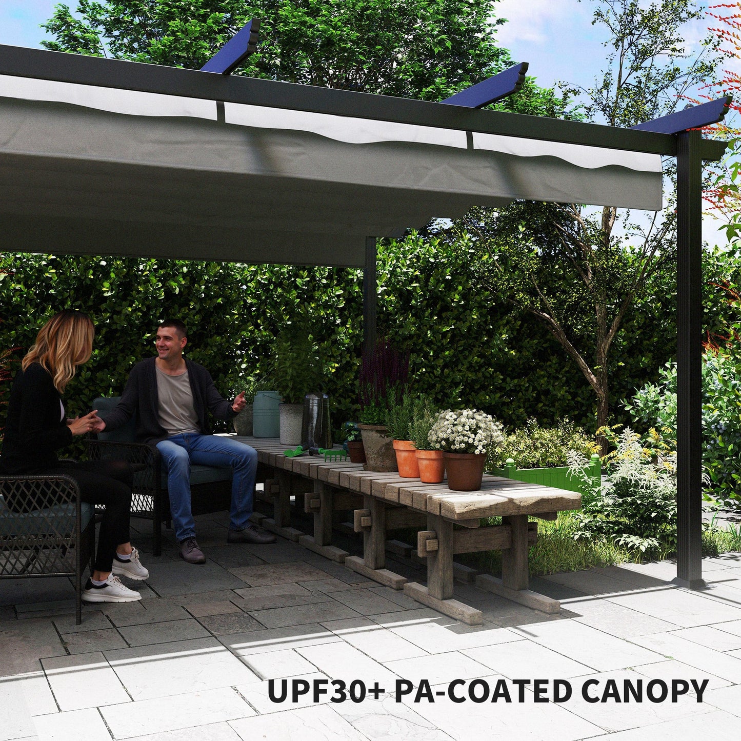 Outsunny 13' x 13' Aluminum Retractable Pergola Canopy, for Garden Patio Backyard Deck, Gray - 84C-567V00GY