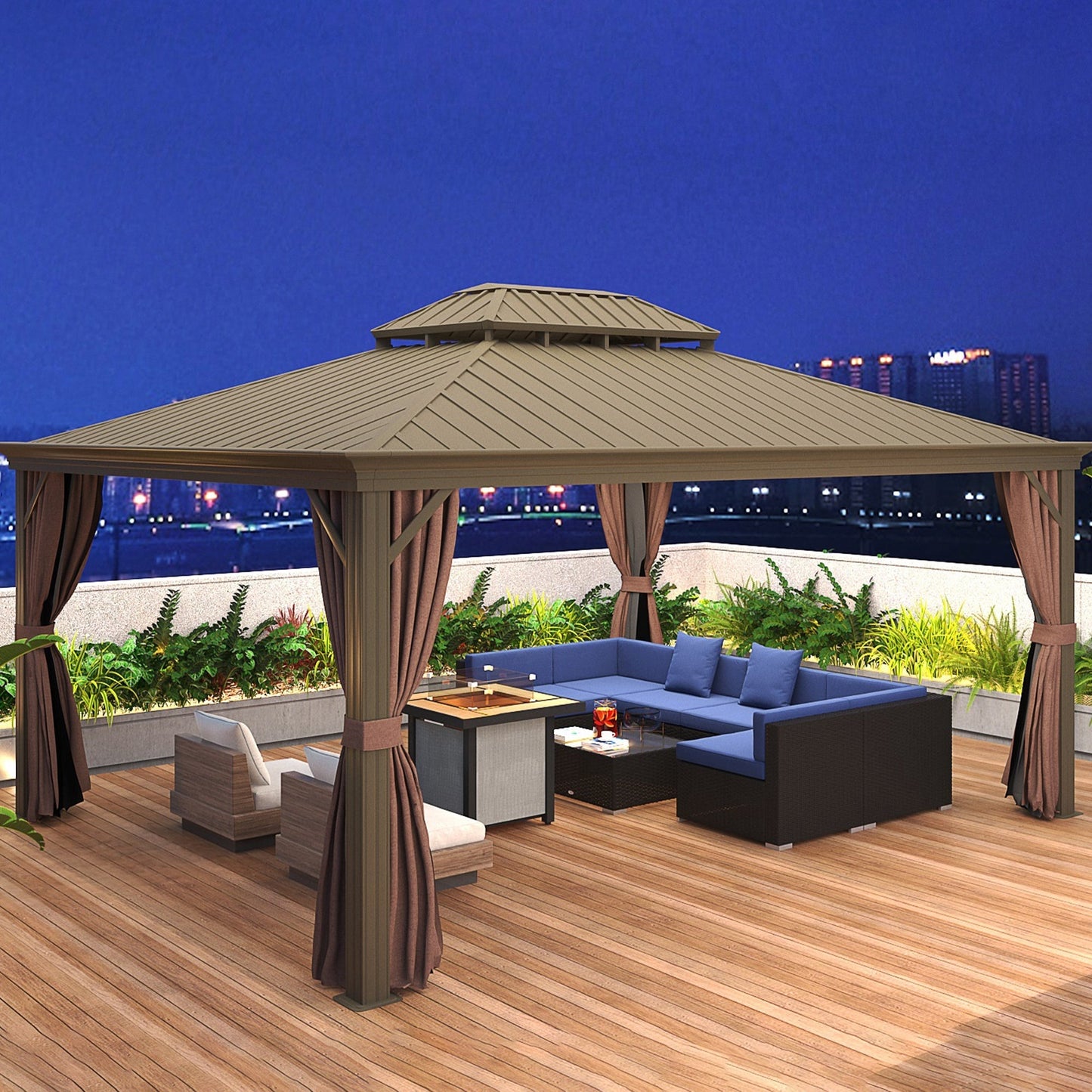 Outsunny 7-Piece PE Rattan Outdoor Sectional Sofa Set with Cushions, Coffee Table &amp; Pillows, Dark Blue - 860-020V01BU