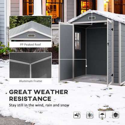 Outsunny 6' x 4.5' Plastic Outdoor Storage Shed with Window, Lockable Doors and Vents, Gray - 845-953V00GY