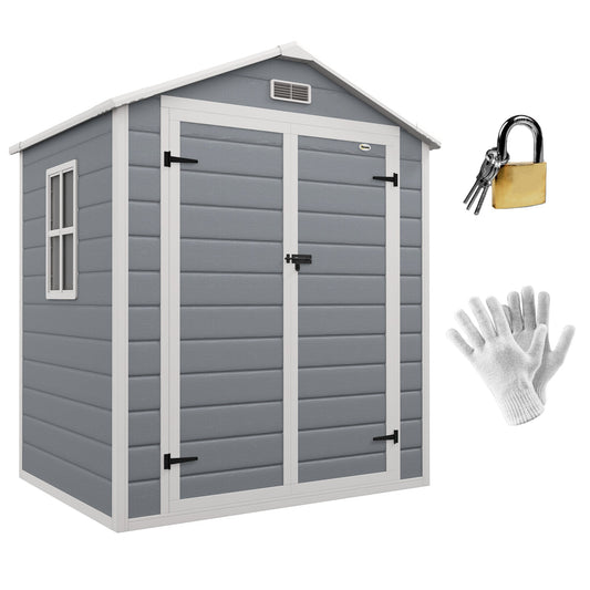 Outsunny 6' x 4.5' Plastic Outdoor Storage Shed with Window, Lockable Doors and Vents, Gray - 845-953V00GY