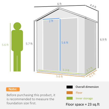Outsunny 6' x 4.5' Plastic Outdoor Storage Shed with Window, Lockable Doors and Vents, Gray - 845-953V00GY