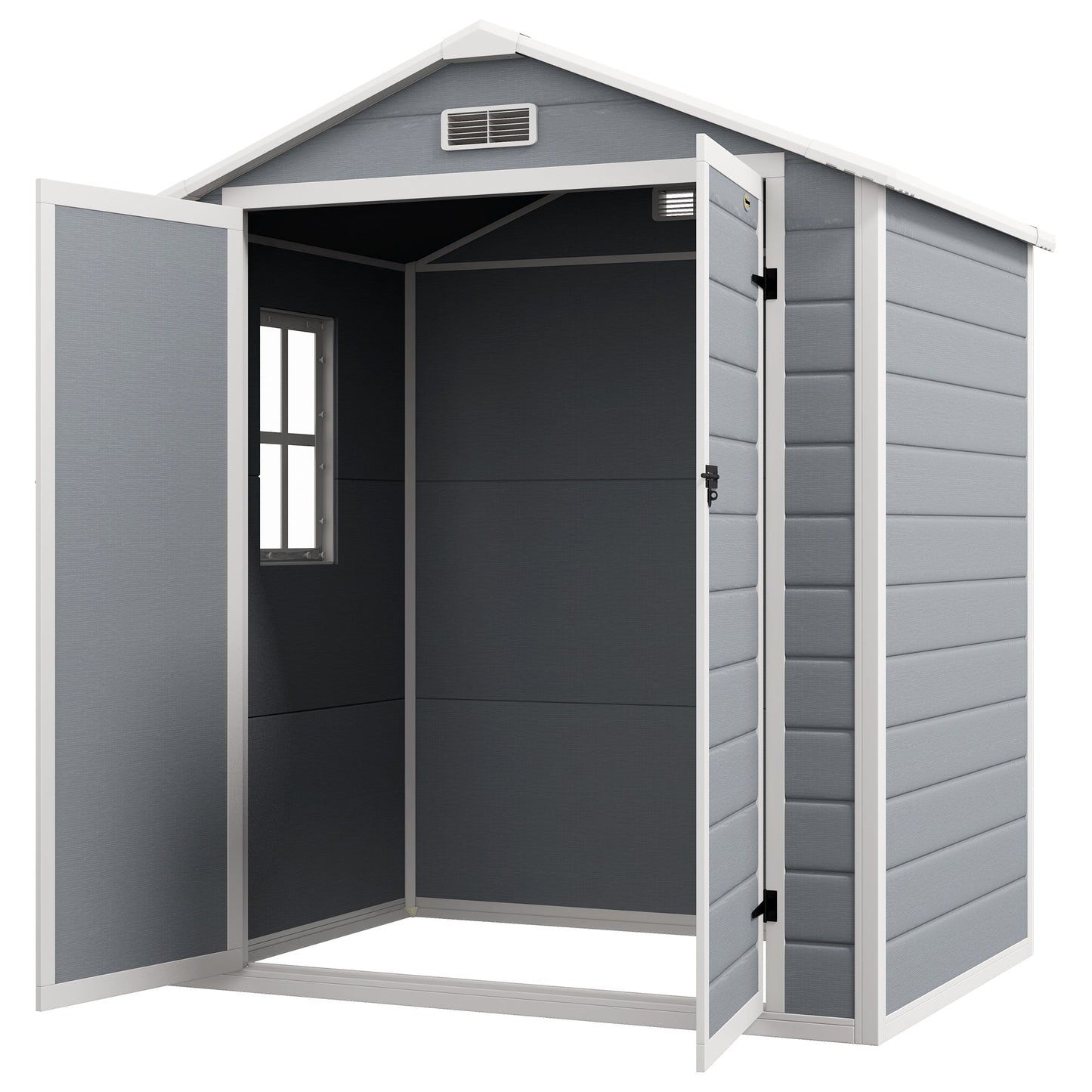 Outsunny 6' x 4.5' Plastic Outdoor Storage Shed with Window, Lockable Doors and Vents, Gray - 845-953V00GY