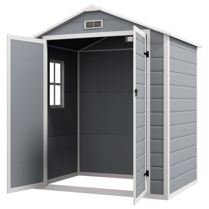 Outsunny 6' x 4.5' Plastic Outdoor Storage Shed with Window, Lockable Doors and Vents, Gray - 845-953V00GY