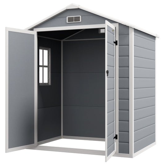 Outsunny 6' x 4.5' Plastic Outdoor Storage Shed with Window, Lockable Doors and Vents, Gray - 845-953V00GY