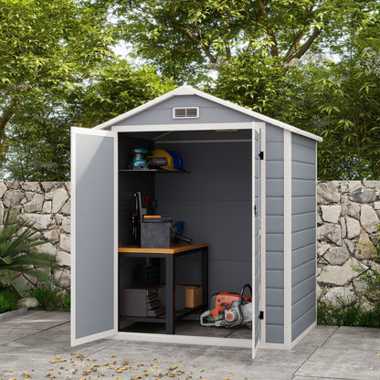 Outsunny 6' x 4.5' Plastic Outdoor Storage Shed with Window, Lockable Doors and Vents, Gray - 845-953V00GY