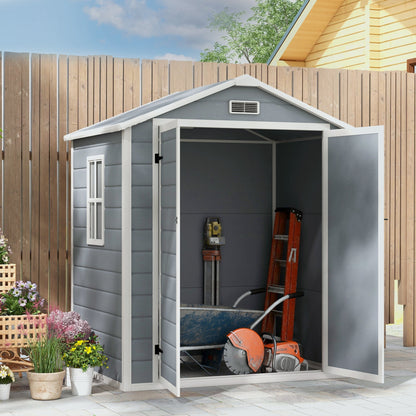 Outsunny 6' x 4.5' Plastic Outdoor Storage Shed with Window, Lockable Doors and Vents, Gray - 845-953V00GY