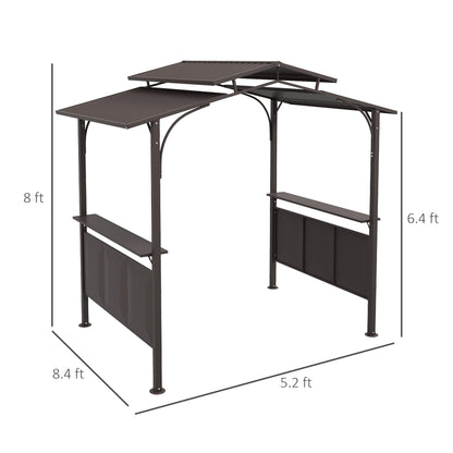 Outsunny 8' x 5' BBQ Grill Gazebo, Double Tiered Roof, Steel Frame, 2 Shelves, Brown - 84C-221V00BN