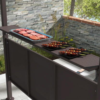 Outsunny 8' x 5' BBQ Grill Gazebo, Double Tiered Roof, Steel Frame, 2 Shelves, Brown - 84C-221V00BN