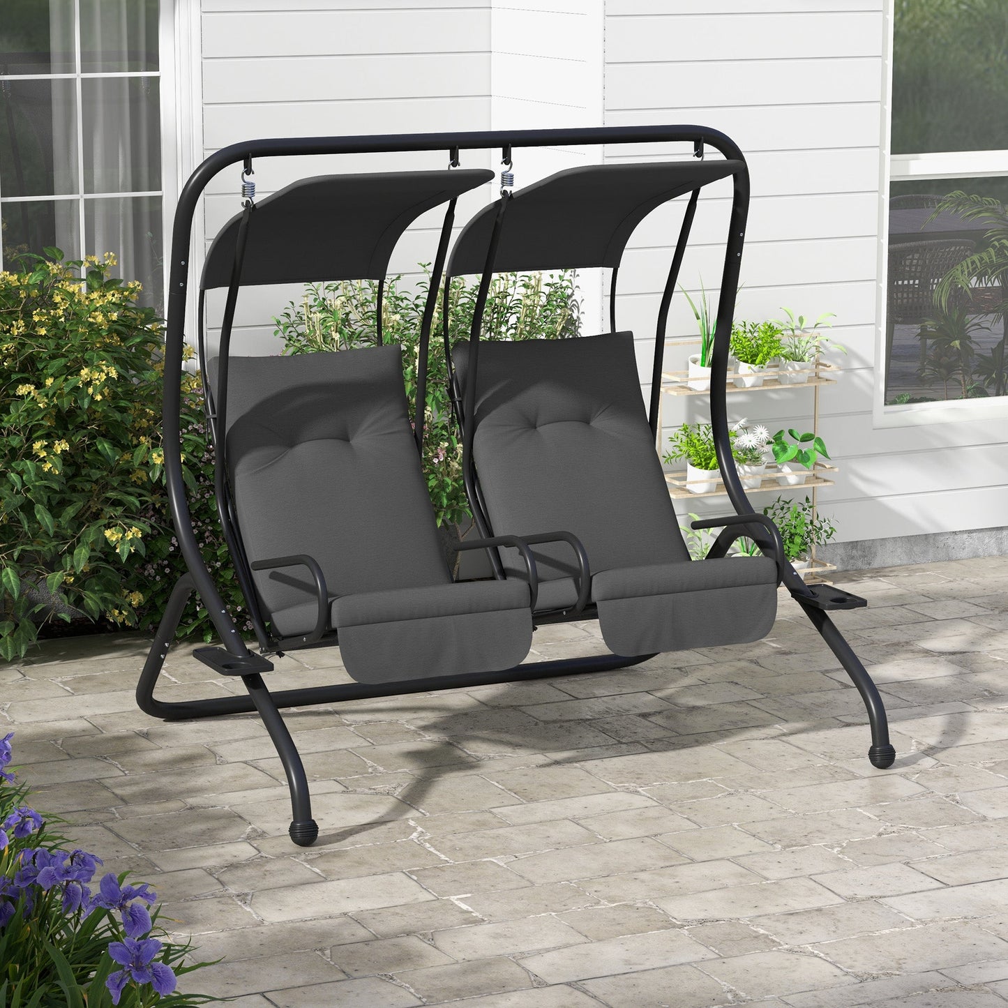 Outsunny 2-Seater Outdoor Swing Chair with Canopy for Porch, Patio, Backyard - Gray - 84A-052V03GY