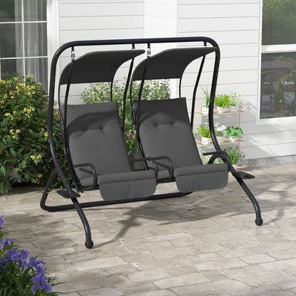 Outsunny 2-Seater Outdoor Swing Chair with Canopy for Porch, Patio, Backyard - Gray - 84A-052V03GY