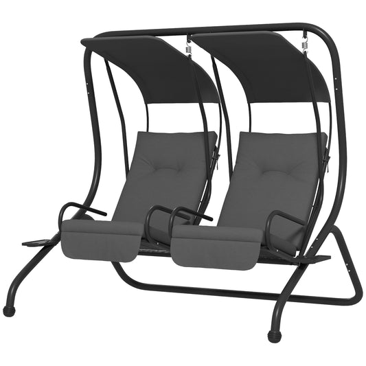 Outsunny 2-Seater Outdoor Swing Chair with Canopy for Porch, Patio, Backyard - Gray - 84A-052V03GY