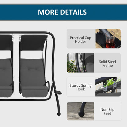 Outsunny 2-Seater Outdoor Swing Chair with Canopy for Porch, Patio, Backyard - Gray - 84A-052V03GY