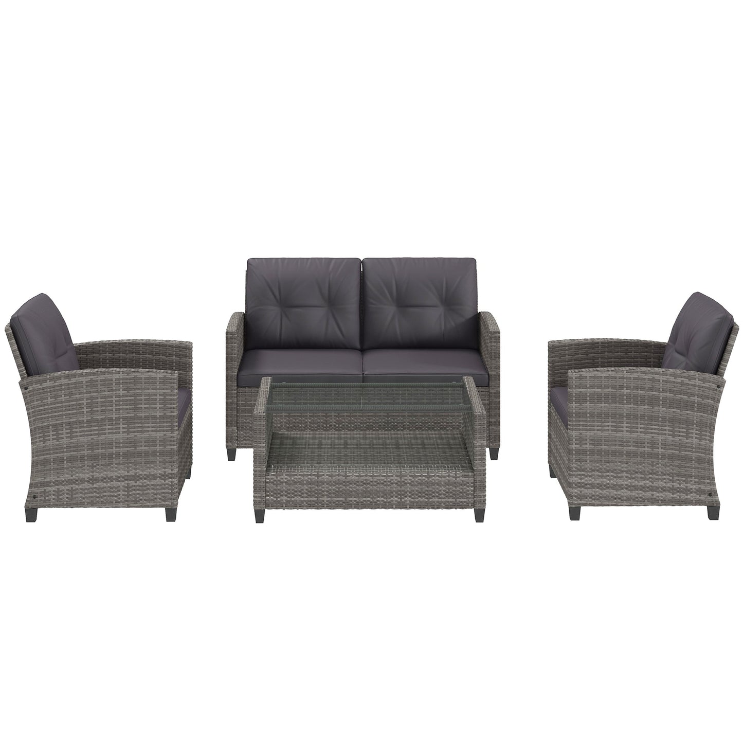 Outsunny 4-Piece PE Wicker Patio Set with Two-tier Coffee Table & Cushions, Charcoal - 860-117V01TN