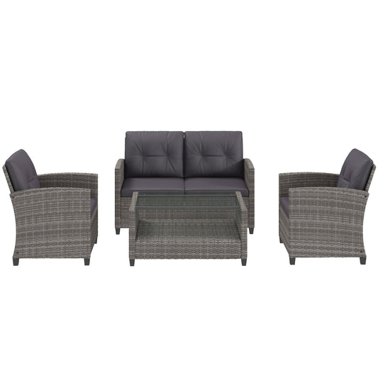 Outsunny 4-Piece PE Wicker Patio Set with Two-tier Coffee Table & Cushions, Charcoal - 860-117V01TN