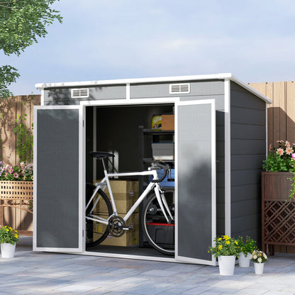 Outsunny EverBase 8' x 4' Outdoor Storage Shed with Window, Lockable Doors and Vents, Gray - 84H-156V00GY