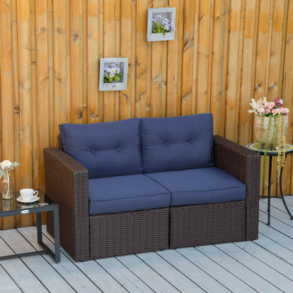 Outsunny 2-Piece Patio Corner Sofa Set with Curved Armrests &amp; Padded Cushions, Dark Blue - 860-204DB