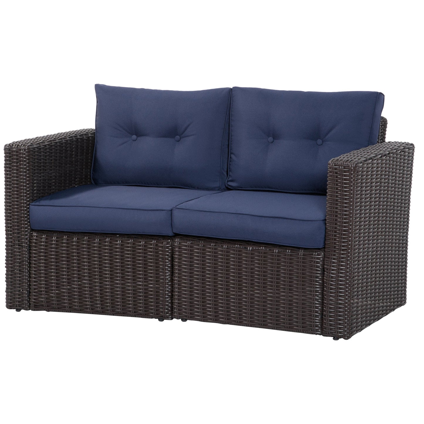 Outsunny 2-Piece Patio Corner Sofa Set with Curved Armrests &amp; Padded Cushions, Dark Blue - 860-204DB