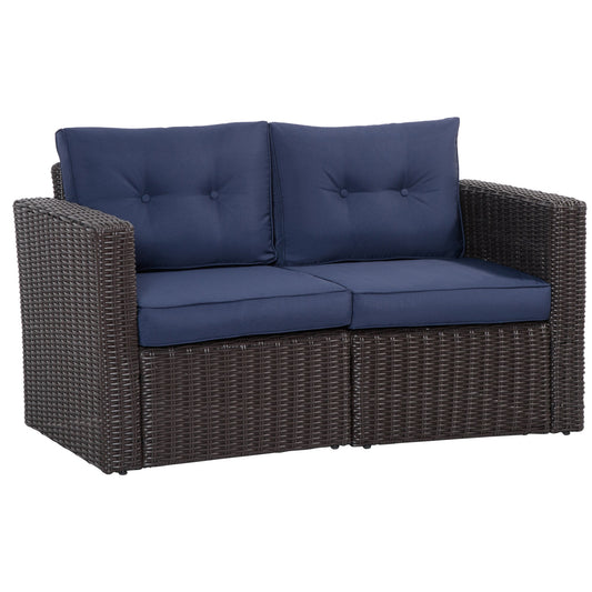 Outsunny 2-Piece Patio Corner Sofa Set with Curved Armrests &amp; Padded Cushions, Dark Blue - 860-204DB