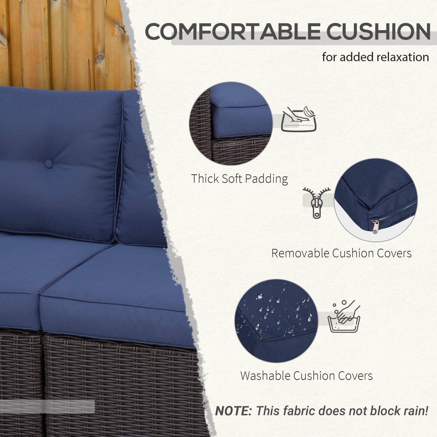 Outsunny 2-Piece Patio Corner Sofa Set with Curved Armrests &amp; Padded Cushions, Dark Blue - 860-204DB