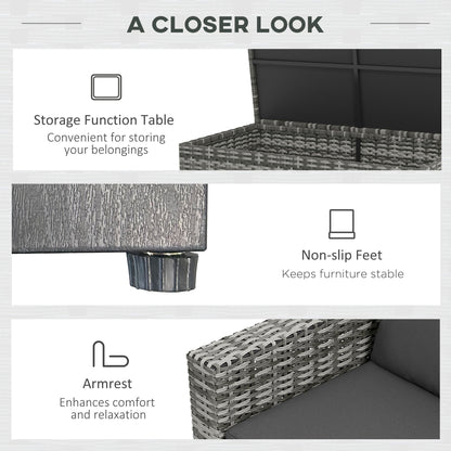 Outsunny 5 Piece Patio Furniture Set with Sofa, Loveseat, Storage Table, Cushions, Dark Gray - 860-309V00GG