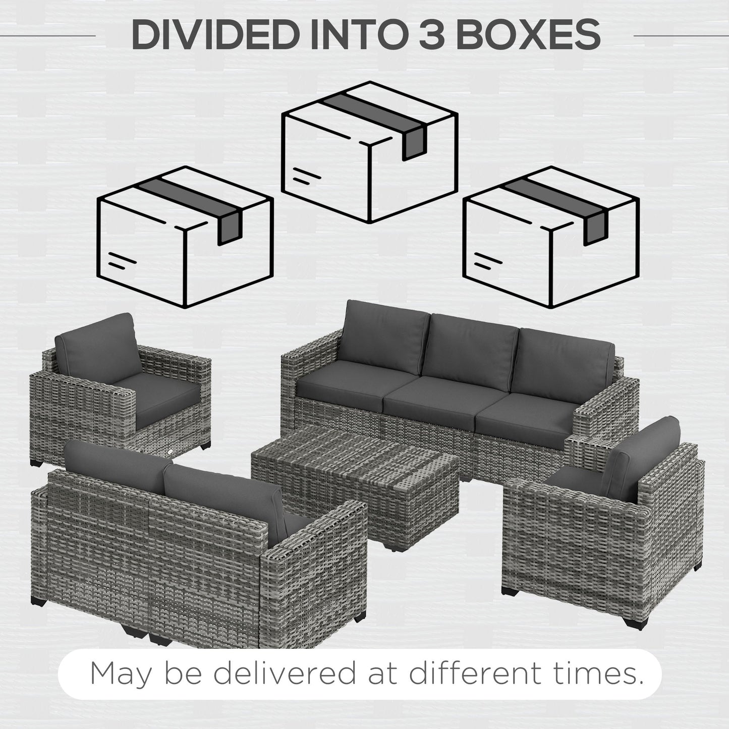 Outsunny 5 Piece Patio Furniture Set with Sofa, Loveseat, Storage Table, Cushions, Dark Gray - 860-309V00GG